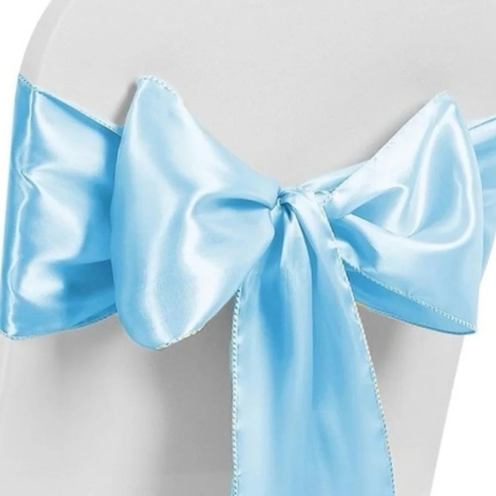 120 Baby Blue Satin Chair Bows/Sashes - 12 Packages Of 10 For Baby Or Wedding